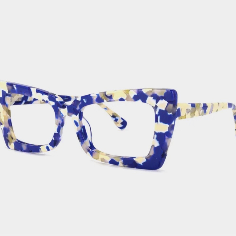 Blue And Cream Tortoiseshell Rectangular Cat-Eye … - image 2